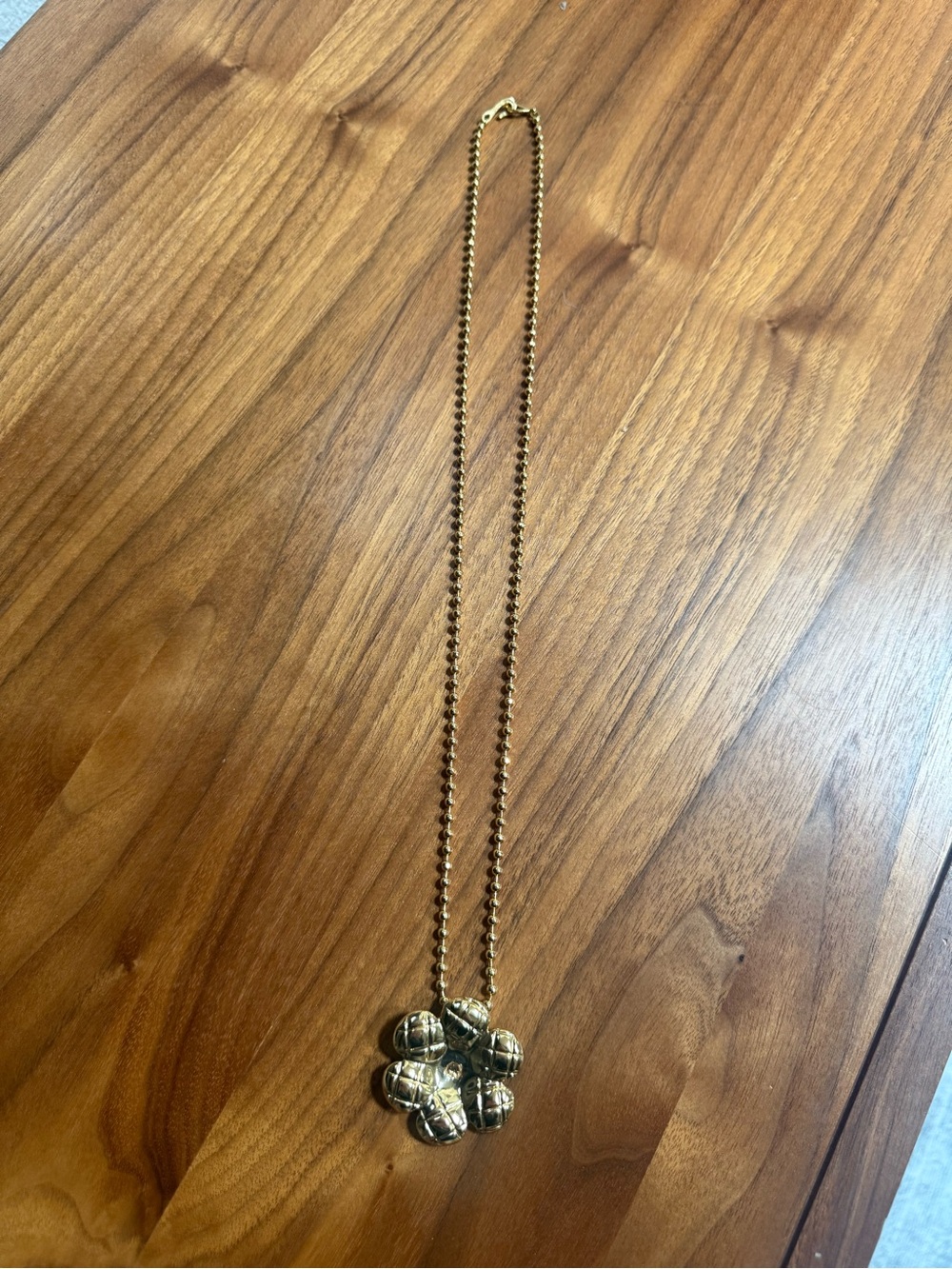 CHANEL Gold Quilted Camellia Pendant Hook Necklace (Please see description)